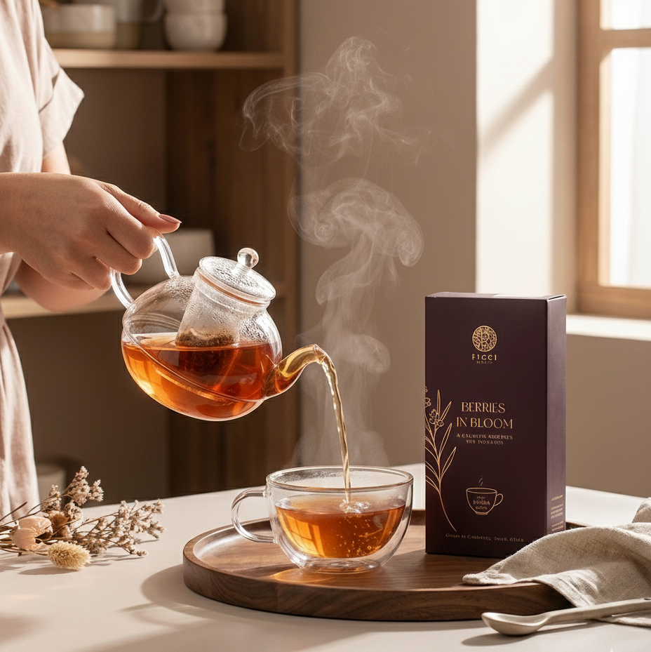 Tea for One – Glass Teapot & Berries In Bloom Teabags